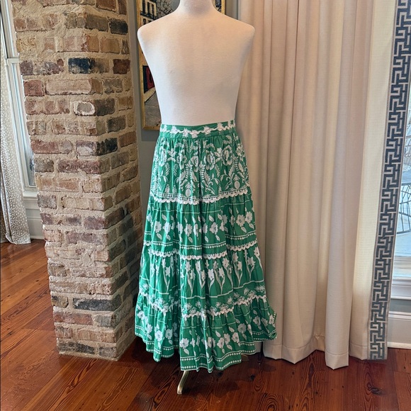 NWT Sugarlips 100% cotton Floral Green Maxi Skirt with rikrak SIZE XL - Picture 2 of 10